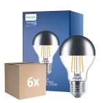 Confezione Multipack 6x Philips MASTER Value LED Bulbo E27 Pera Mirror 7.2W 650lm – 827 Bianco Molto Caldo | Miglior Resa Cromatica - Dimmerabile - Sostitutiva 60W