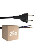 Confezione Multipack 25x Noxion Euro Cavo di alimentazione Nero - C7 Europlug + Estremità aperte - 2m - 2 pole 0,75mm2