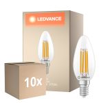 Confezione Multipack 10x Ledvance Classic LED E14 Candela Filamento Chiara 3.4W 470lm - 827 Bianco Molto Caldo | Dimmerabile - Sostitutiva 40W