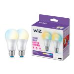 Pacco doppio 2x WiZ Smart LED E27 Pera Ghiaccio 8W 806lm | Miglior Resa Cromatica - Dimmerabile - Sostitutiva 60W