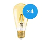 Confezione Multipack 4x Osram Vintage 1906 LED E27 Pera Oro 2.5W 220lm - 824 Bianco Molto Caldo | Sostitutiva 22W