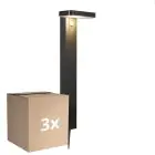 Confezione Multipack 3x Nordlux Solar Illuminazione da giardino Rica Piazza Acciaio Inossidabile Nero 4.5W 380lm - 830 Luce Calda -  |Sensore di Movimento e Luce